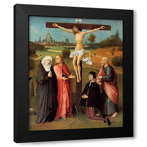 Calvary With Donor Black Modern Wood Framed Art Print by Bosch, Hieronymus