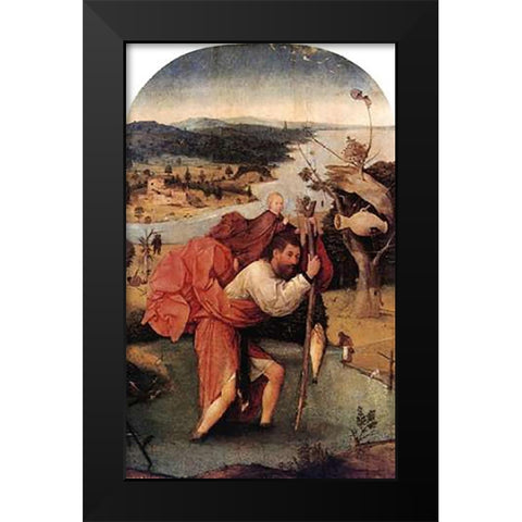 St Museumistopher Carrying The Museumist Child Black Modern Wood Framed Art Print by Bosch, Hieronymus