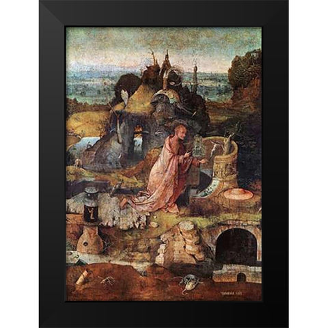 St Jerome Black Modern Wood Framed Art Print by Bosch, Hieronymus