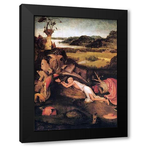 St Jerome At Prayer Black Modern Wood Framed Art Print by Bosch, Hieronymus