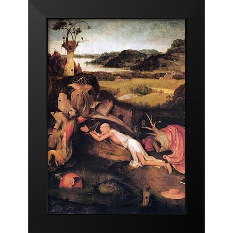 St Jerome At Prayer Black Modern Wood Framed Art Print by Bosch, Hieronymus