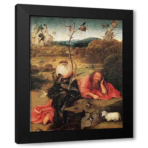 St John The Baptist In The Wilderness Black Modern Wood Framed Art Print with Double Matting by Bosch, Hieronymus