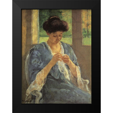 Augusta Sewing Before A Window 1910 Black Modern Wood Framed Art Print by Cassatt, Mary