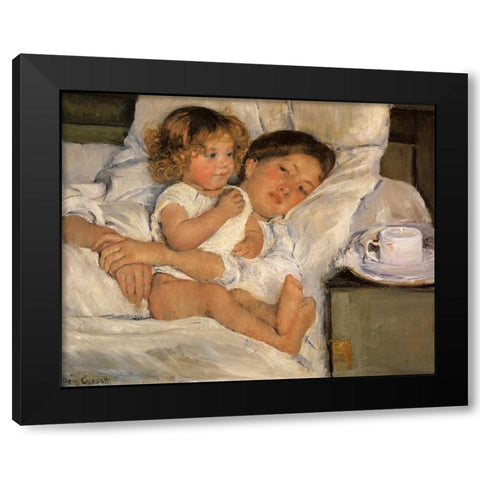 Breakfast In Bed 1897 Black Modern Wood Framed Art Print by Cassatt, Mary