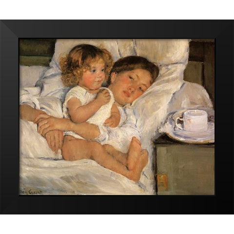 Breakfast In Bed 1897 Black Modern Wood Framed Art Print by Cassatt, Mary