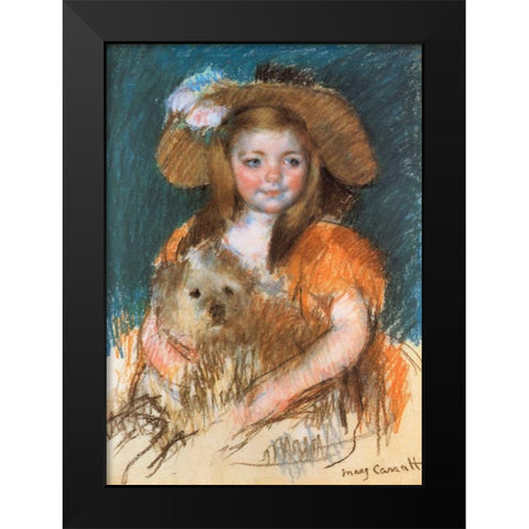 Child Holding A Dog 1901 Black Modern Wood Framed Art Print by Cassatt, Mary