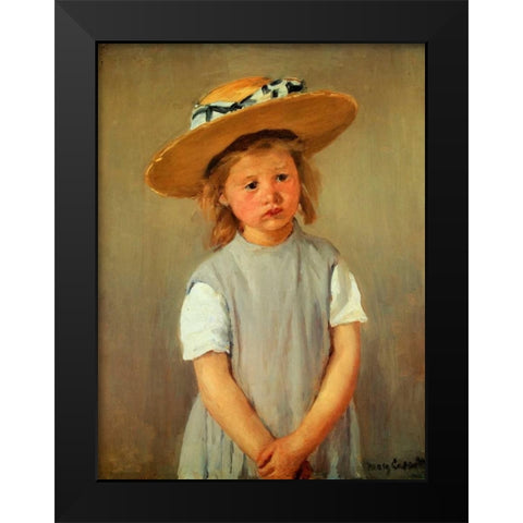 Child With Straw Hat Black Modern Wood Framed Art Print by Cassatt, Mary