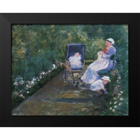 Children In A Garden 1878 Black Modern Wood Framed Art Print by Cassatt, Mary