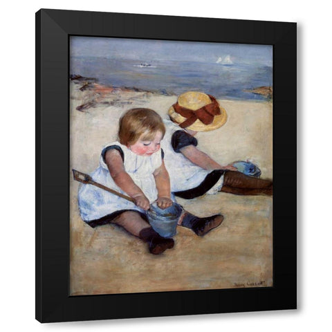Children Playing On The Beach 1884 Black Modern Wood Framed Art Print with Double Matting by Cassatt, Mary