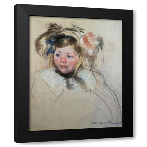 Head Of Sara In A Bonnet Looking To The Left 1901 Black Modern Wood Framed Art Print with Double Matting by Cassatt, Mary