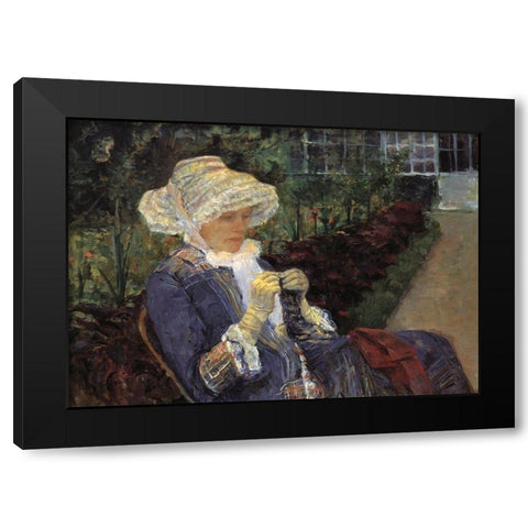 Lydia Crocheting In The Garden At Marly 1880 Black Modern Wood Framed Art Print by Cassatt, Mary