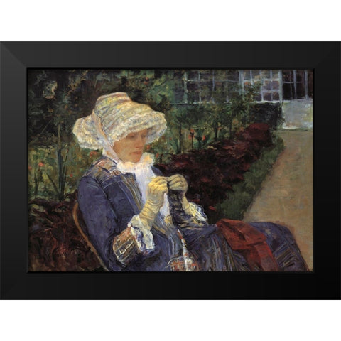 Lydia Crocheting In The Garden At Marly 1880 Black Modern Wood Framed Art Print by Cassatt, Mary