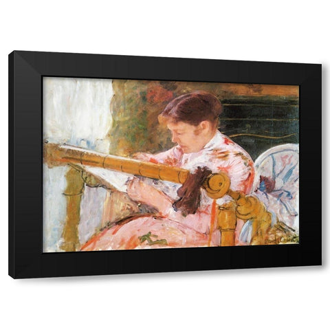 Lydia Working At A Tapestry Frame 1881 Black Modern Wood Framed Art Print by Cassatt, Mary