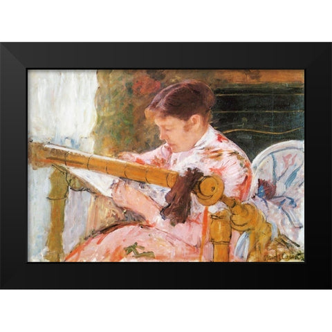 Lydia Working At A Tapestry Frame 1881 Black Modern Wood Framed Art Print by Cassatt, Mary