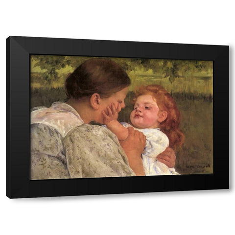 Maternal Caress 1896 Black Modern Wood Framed Art Print with Double Matting by Cassatt, Mary