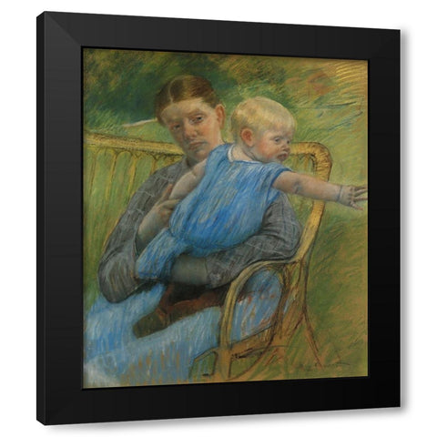 Mathilde Holding A Baby Who Reaches Out To The Right 1889 Black Modern Wood Framed Art Print with Double Matting by Cassatt, Mary