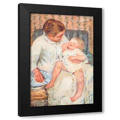 Mother About To Wash Her Sleepy Child Black Modern Wood Framed Art Print with Double Matting by Cassatt, Mary