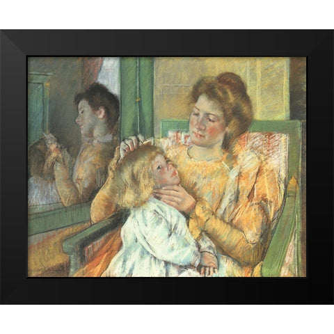 Mother Combing Her Childs Hair 1898 Black Modern Wood Framed Art Print by Cassatt, Mary