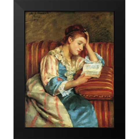Mrs Duffee Seated On A Striped Sofa 1876 Black Modern Wood Framed Art Print by Cassatt, Mary