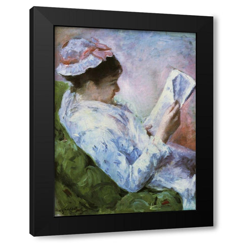 Portrait Of Lydia Reading 1879 Black Modern Wood Framed Art Print with Double Matting by Cassatt, Mary
