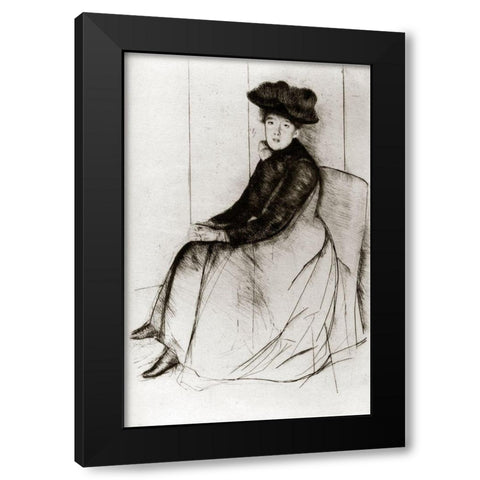 Reflection 1889 Black Modern Wood Framed Art Print with Double Matting by Cassatt, Mary