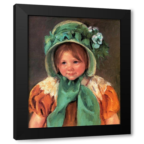 Sara In A Green Bonnet 1901 Black Modern Wood Framed Art Print by Cassatt, Mary