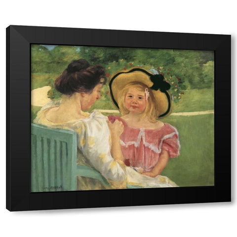 Simone And Her Mother In The Garden 1904 Black Modern Wood Framed Art Print by Cassatt, Mary