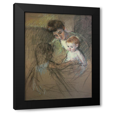 Sketch For Mother And Daughter Looking At The Baby 1905 Black Modern Wood Framed Art Print by Cassatt, Mary