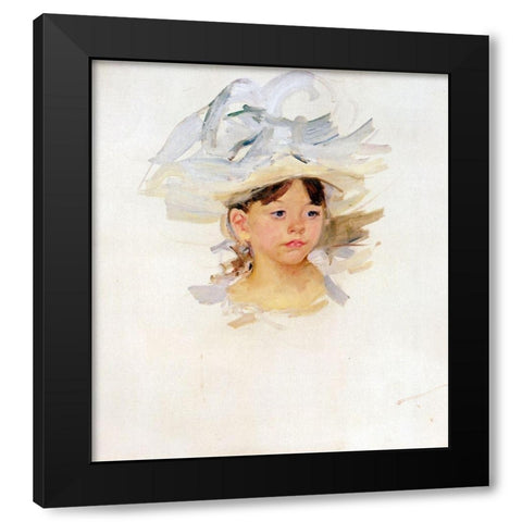 Sketch Of Mary Ellen In A Big Blue Hat Black Modern Wood Framed Art Print by Cassatt, Mary