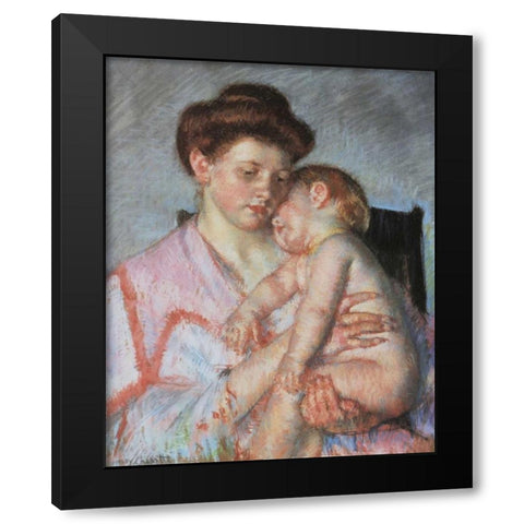 Sleepy Baby 1910 Black Modern Wood Framed Art Print by Cassatt, Mary