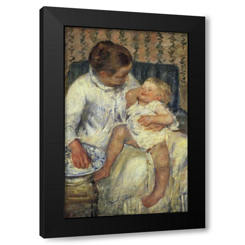 The Childs Bath 1880 Black Modern Wood Framed Art Print with Double Matting by Cassatt, Mary