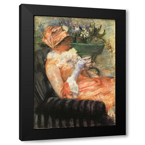 The Cup Of Tea 1879 Black Modern Wood Framed Art Print with Double Matting by Cassatt, Mary