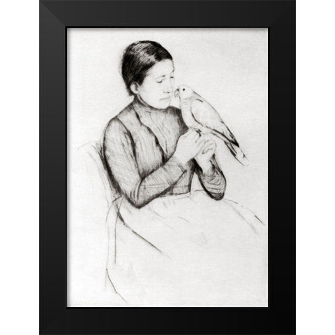 The Parrot 1889 Black Modern Wood Framed Art Print by Cassatt, Mary