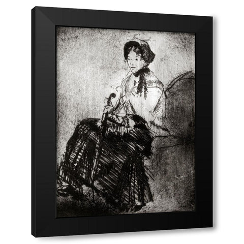 The Umbrella 1879 Black Modern Wood Framed Art Print with Double Matting by Cassatt, Mary