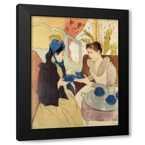The Visit 1891 Black Modern Wood Framed Art Print with Double Matting by Cassatt, Mary
