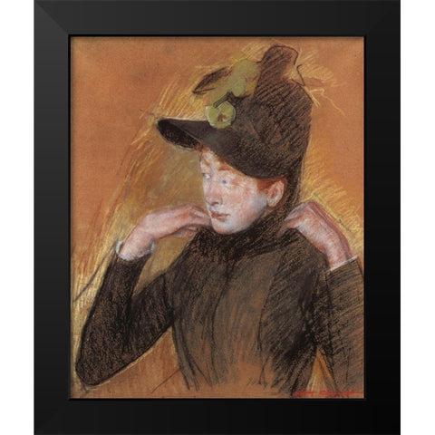 Woman Arranging Her Veil 1890 Black Modern Wood Framed Art Print by Cassatt, Mary
