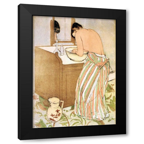 Woman Bathing I 1891 Black Modern Wood Framed Art Print with Double Matting by Cassatt, Mary