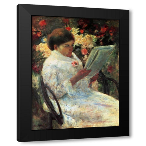 Woman Reading In A Garden 1880 Black Modern Wood Framed Art Print by Cassatt, Mary