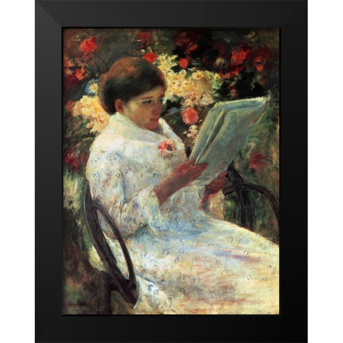 Woman Reading In A Garden 1880 Black Modern Wood Framed Art Print by Cassatt, Mary