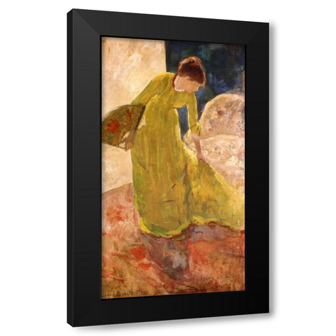 Woman Standing Holding A Fan 1879 Black Modern Wood Framed Art Print by Cassatt, Mary