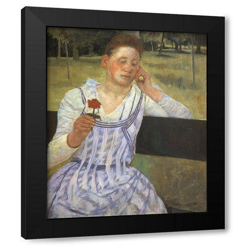 Woman With A Red Zinnia 1891 Black Modern Wood Framed Art Print with Double Matting by Cassatt, Mary