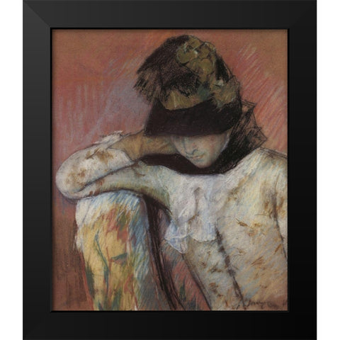 Young Woman In A Black And Green Bonnet Looking Down 1890 Black Modern Wood Framed Art Print by Cassatt, Mary