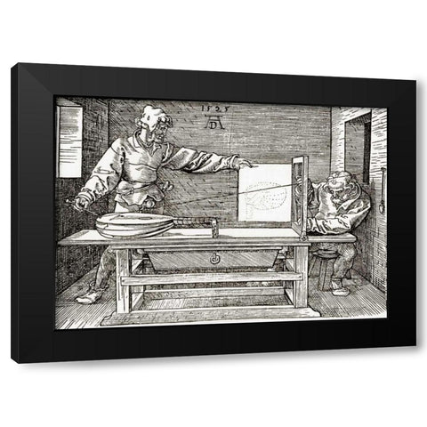 A Man Drawing A Lute Black Modern Wood Framed Art Print with Double Matting by Durer, Albrecht