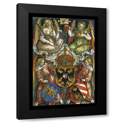 Allegory Of Justice With Coats Of Arms Of Germany And Nuremberg Black Modern Wood Framed Art Print with Double Matting by Durer, Albrecht