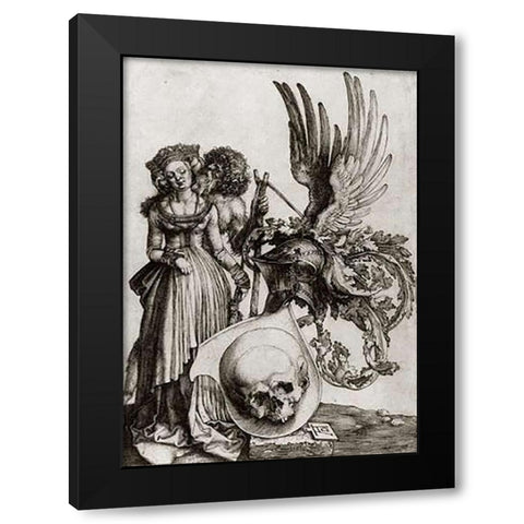 Coat Of Arms With A Skull Black Modern Wood Framed Art Print with Double Matting by Durer, Albrecht