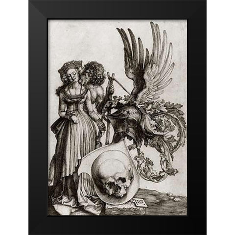 Coat Of Arms With A Skull Black Modern Wood Framed Art Print by Durer, Albrecht
