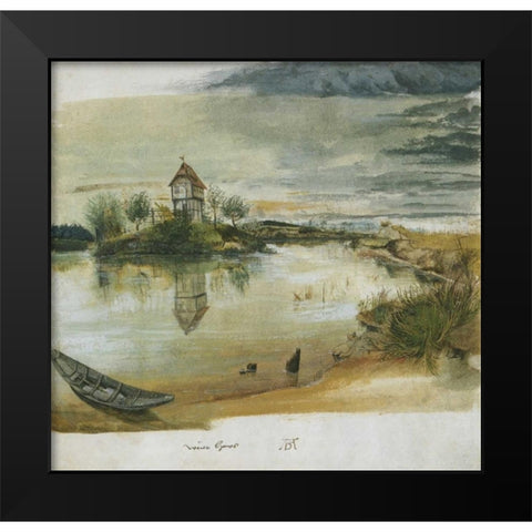 Fishermans House On A Lake Near Nuremberg Black Modern Wood Framed Art Print by Durer, Albrecht
