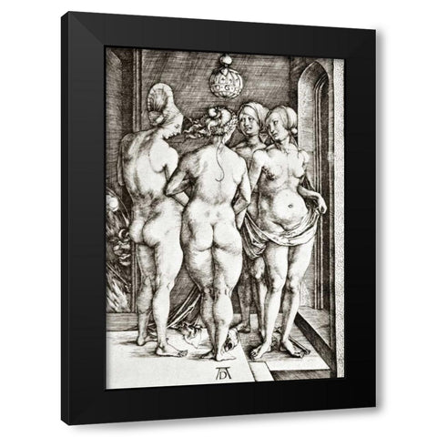 Four Nude Women Black Modern Wood Framed Art Print by Durer, Albrecht