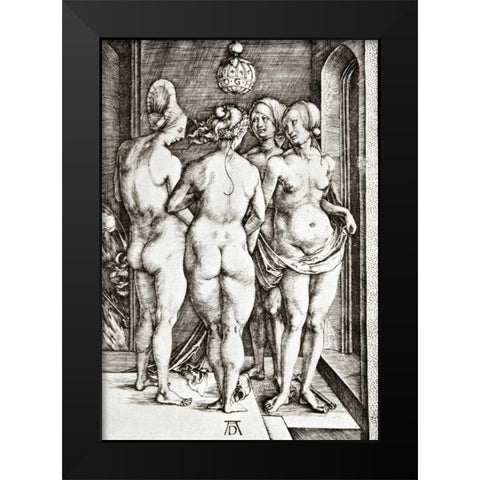 Four Nude Women Black Modern Wood Framed Art Print by Durer, Albrecht