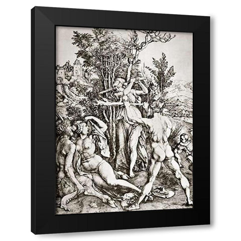 Hercules 2 Black Modern Wood Framed Art Print with Double Matting by Durer, Albrecht